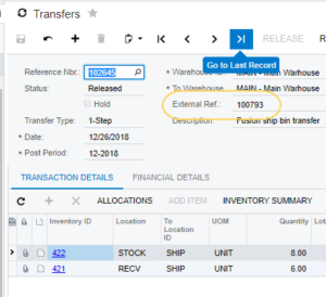 Acumatica Transfer