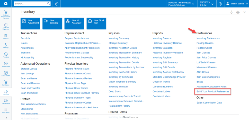 Build Your Products window