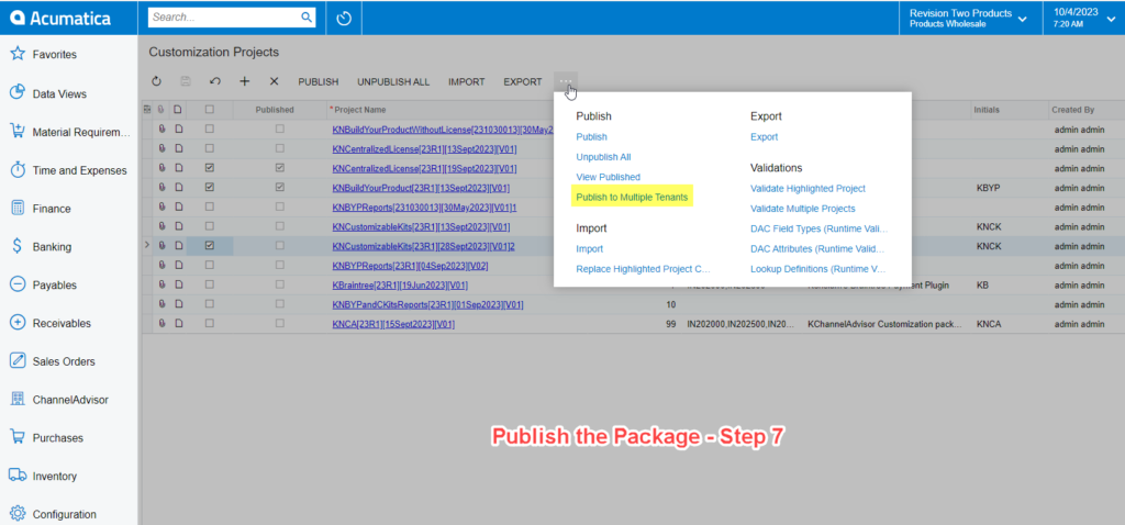 Click on the [Publish to Multiple Tenants]