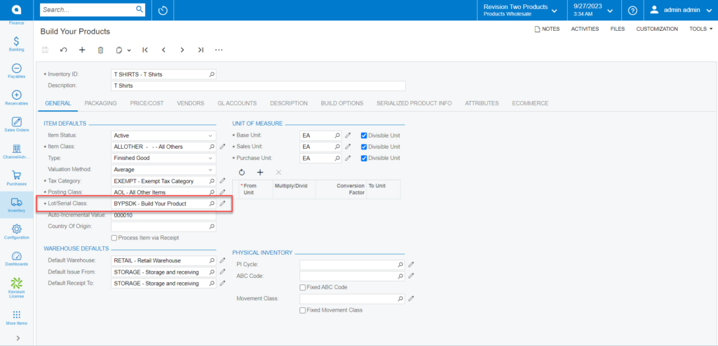 Lot / Serial Classes in the BYP browse