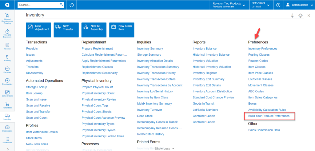 Option for Build Your Product Preferences