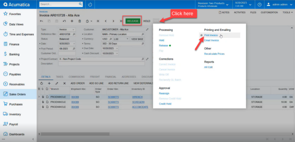 Option to Release and Print Invoices