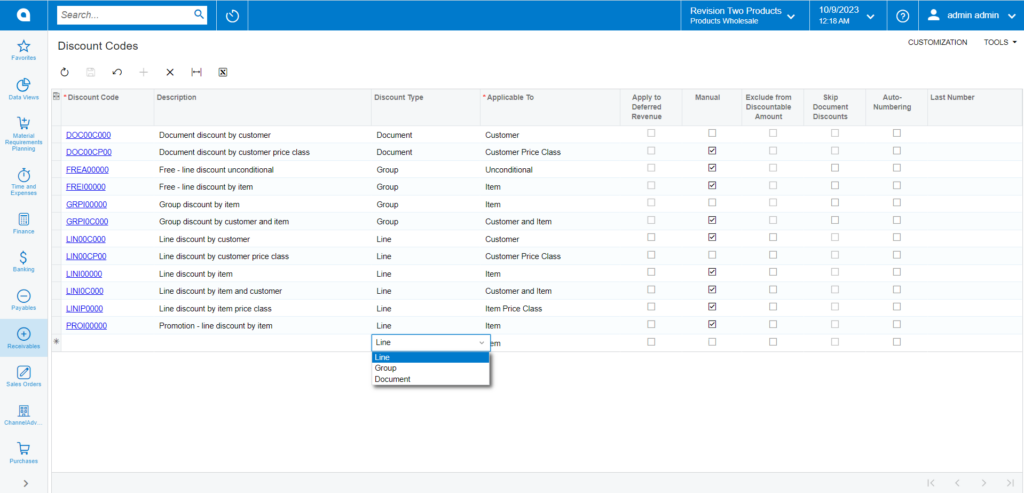 Options available in the discount type drop-down