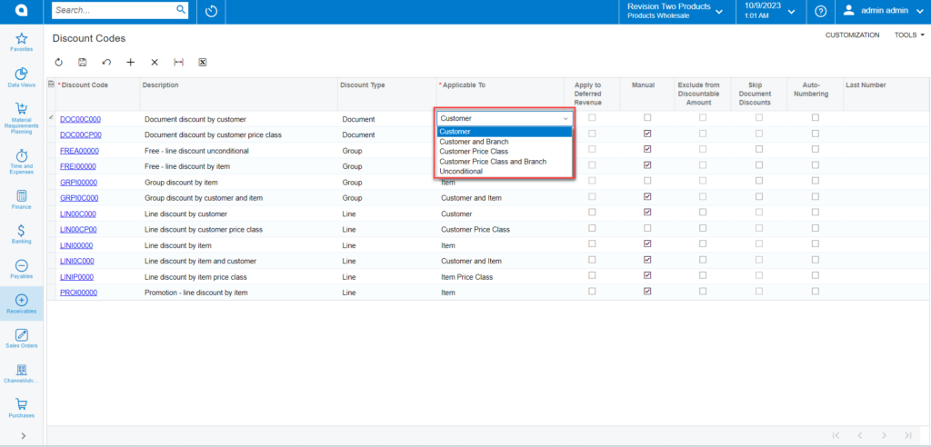 Options available under [Applicable To] column