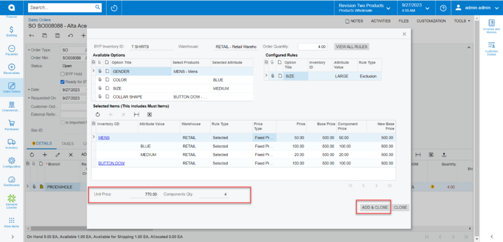 Unit Price and Component Quantity in Config BYP