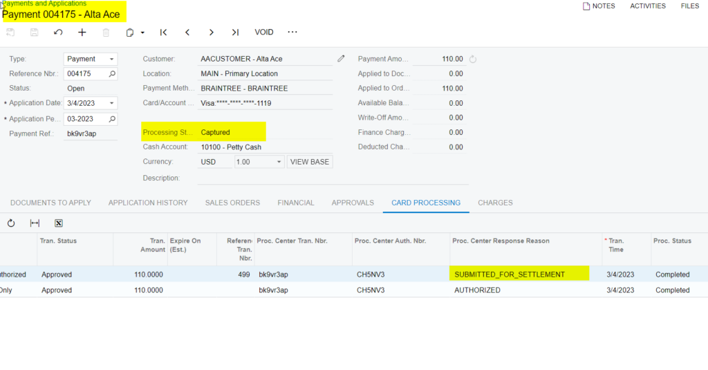 Payments and Applications Screen