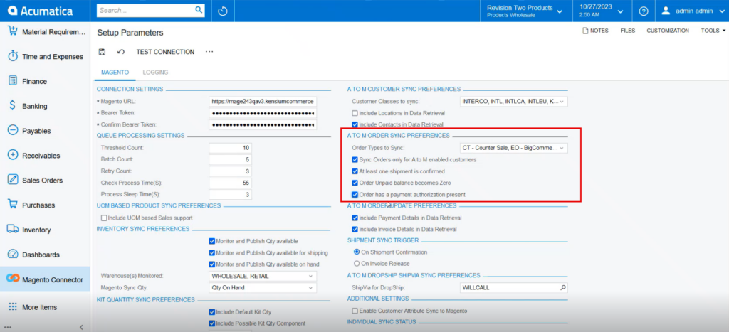 A To M Order Sync Preferences