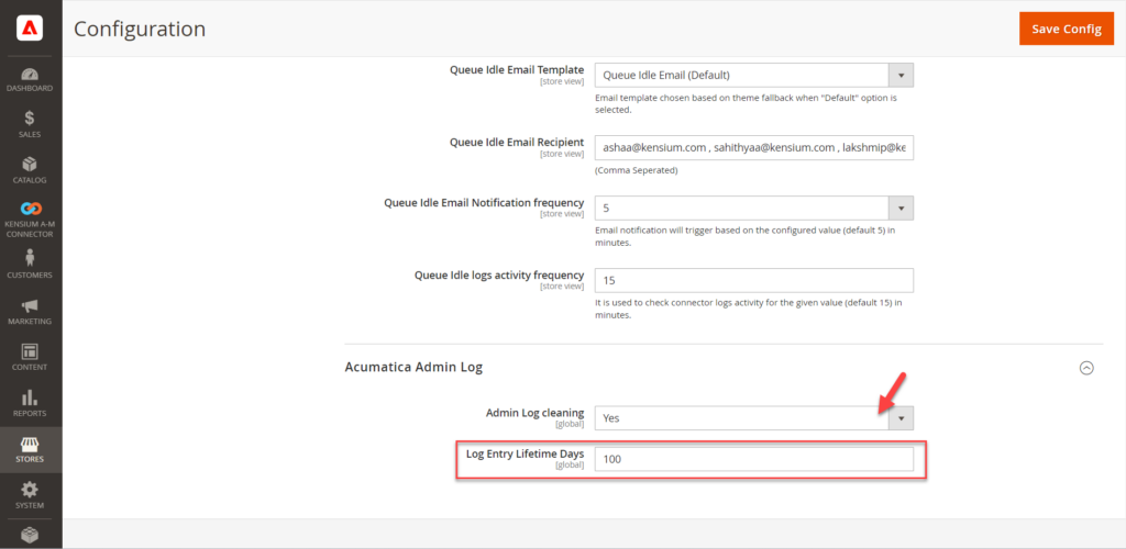 Admin log configuration