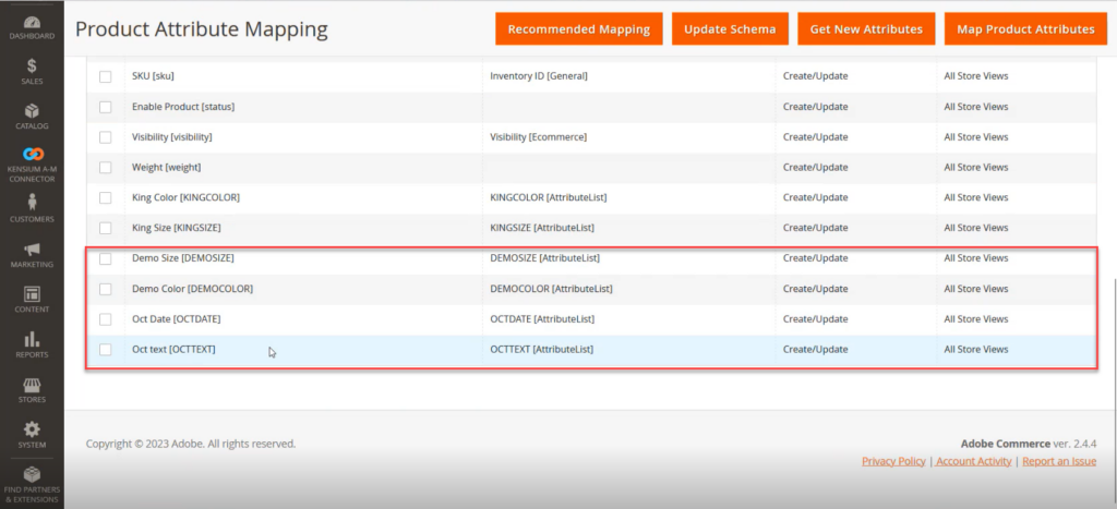 All 4 Product Attributes are displayed in the Product Attribute Mapping