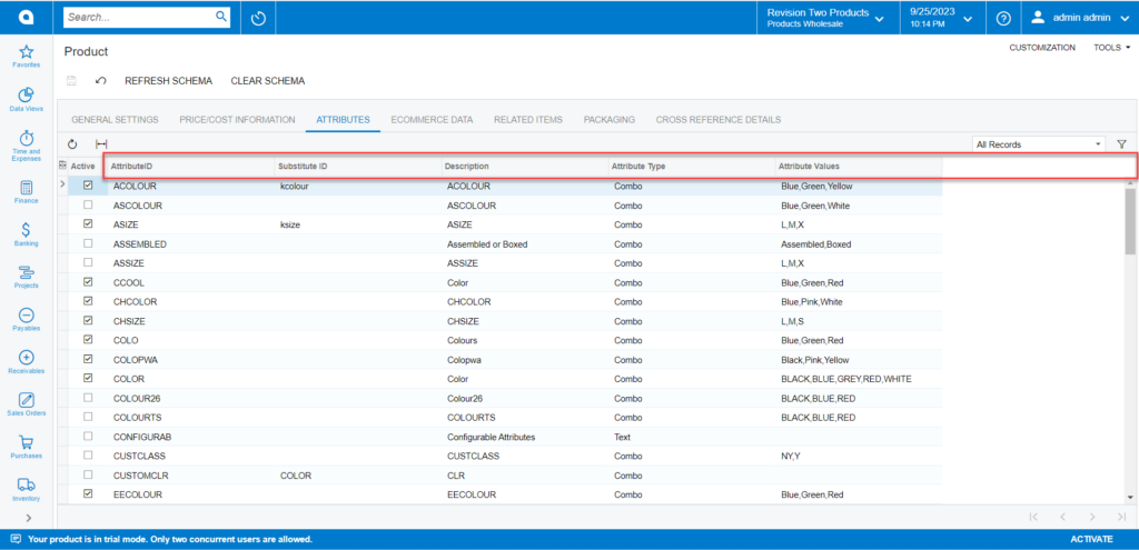 Attributes in the Product Schema