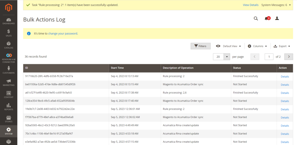 Bulk Action Logs | Kensium Products Documentation