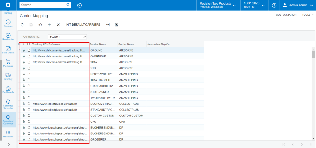 Carrier mapping with loaded Tracking URL Reference