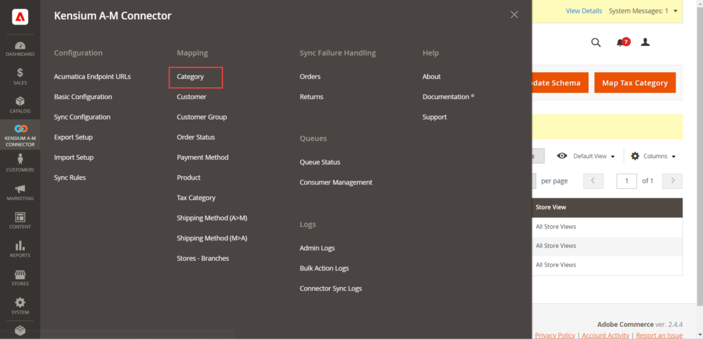 Category Attribute Mapping option on Kensium A-M Connector