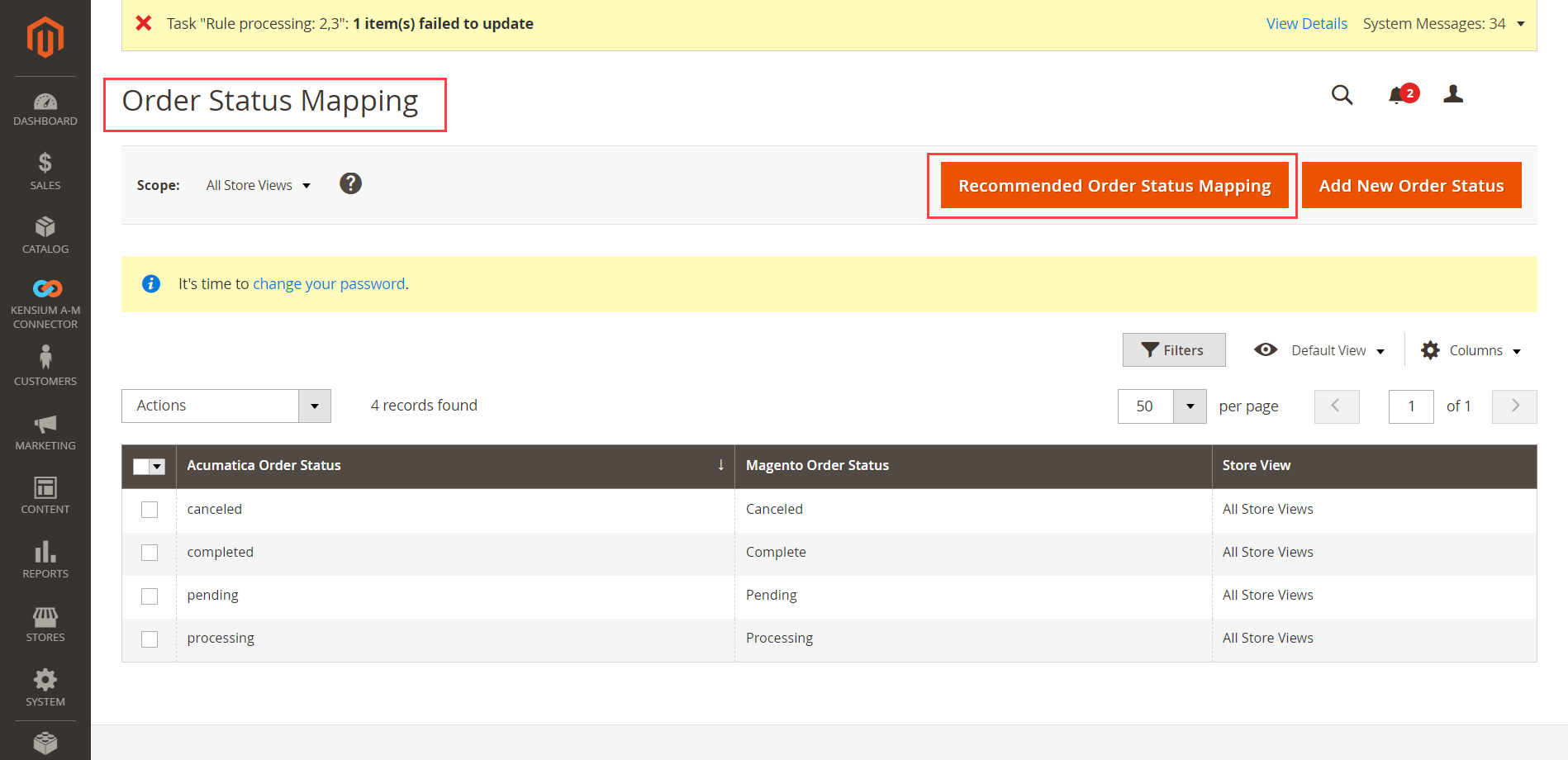 Mapping Order Statuses | Kensium Products Documentation