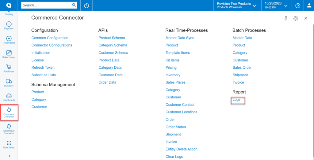 Commerce Connector Logs