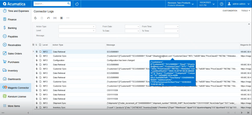 Connector Logs in Acumatica