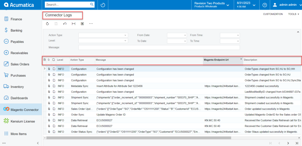 Connector Logs in Acumatica