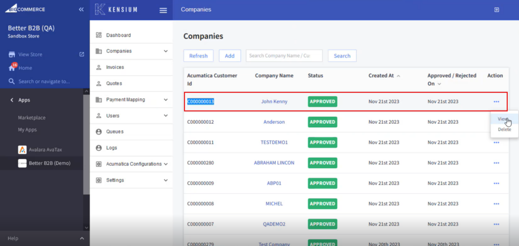 Customer synced from Acumatica to Better B2B