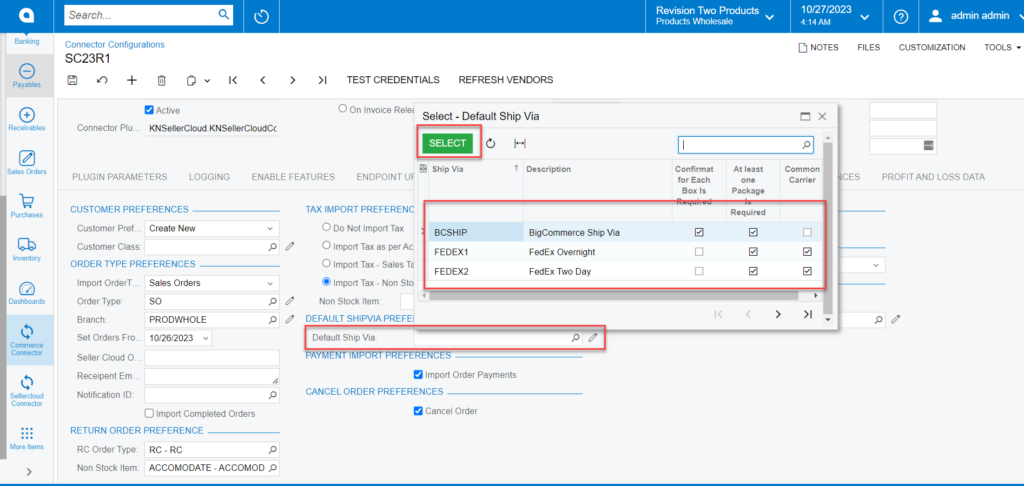 Default ShipVia preferences