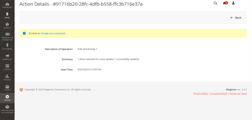 Bulk Action Logs | Kensium Products Documentation