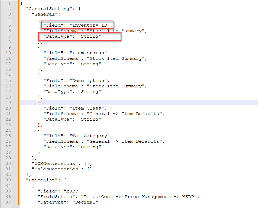 Field Name and Data Type