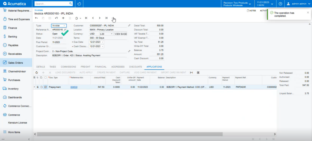 Figure Status in Invoice