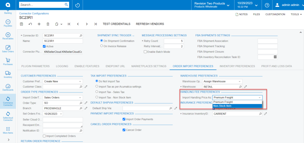 Import Handling Price AS