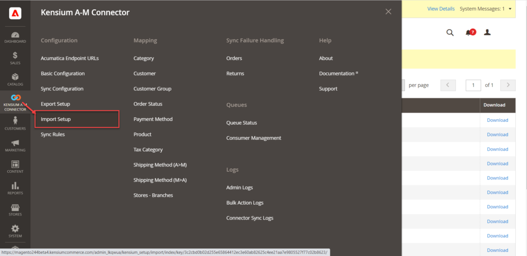 Import Setup option in Configuration