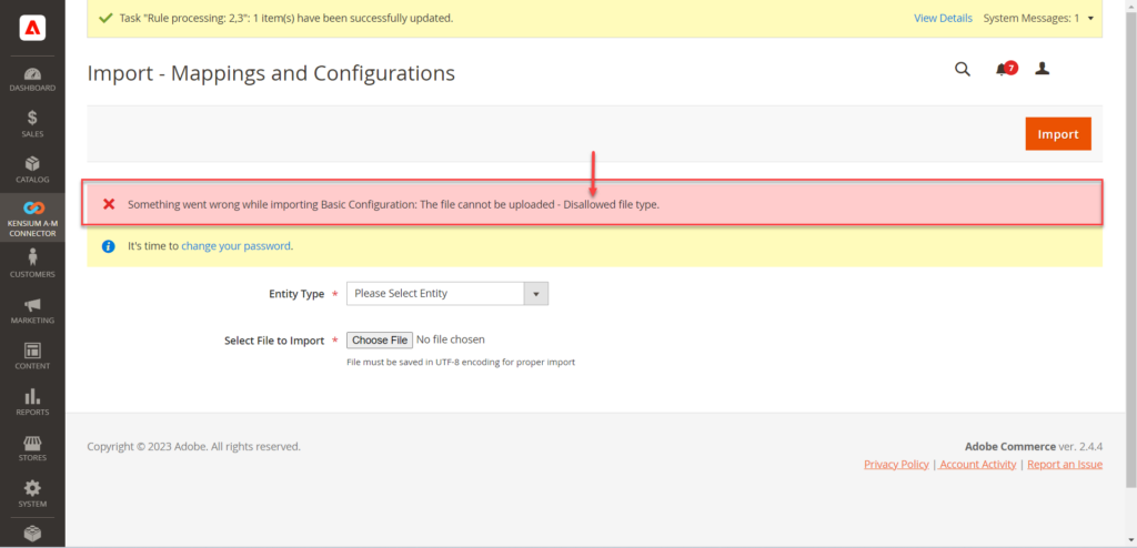 Import failed due to the wrong file type