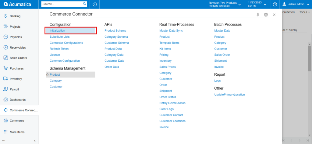 Initialization screen under Configuration