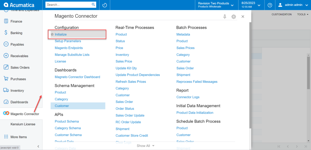 Initialize option under the Configuration