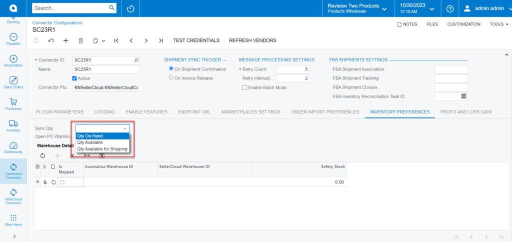 Inventory Preferences with Sync Qt