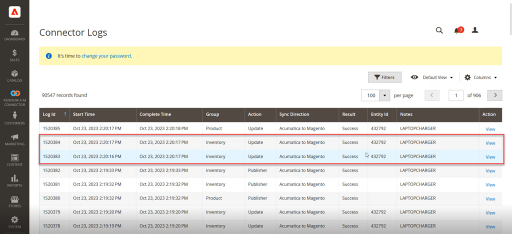 Inventory Updated in the Connector Logs
