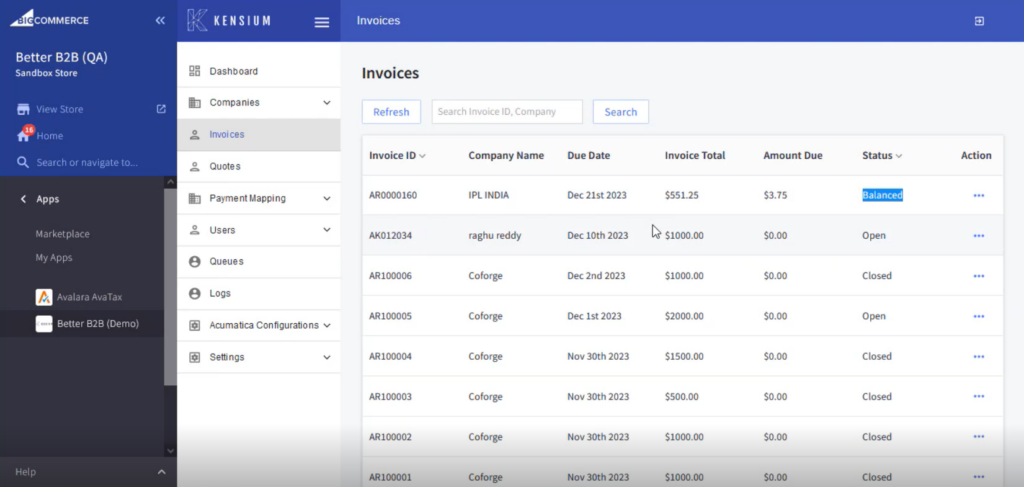 Invoice Screen in B2B