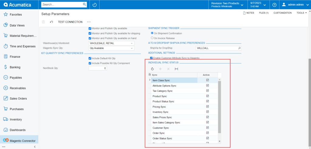 List of items under Individual Sync Status