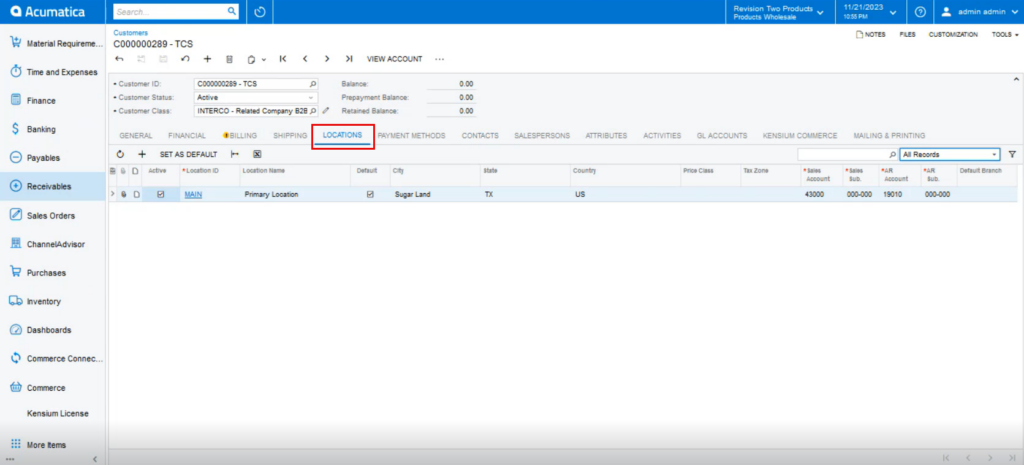 Location synced into Acumatica