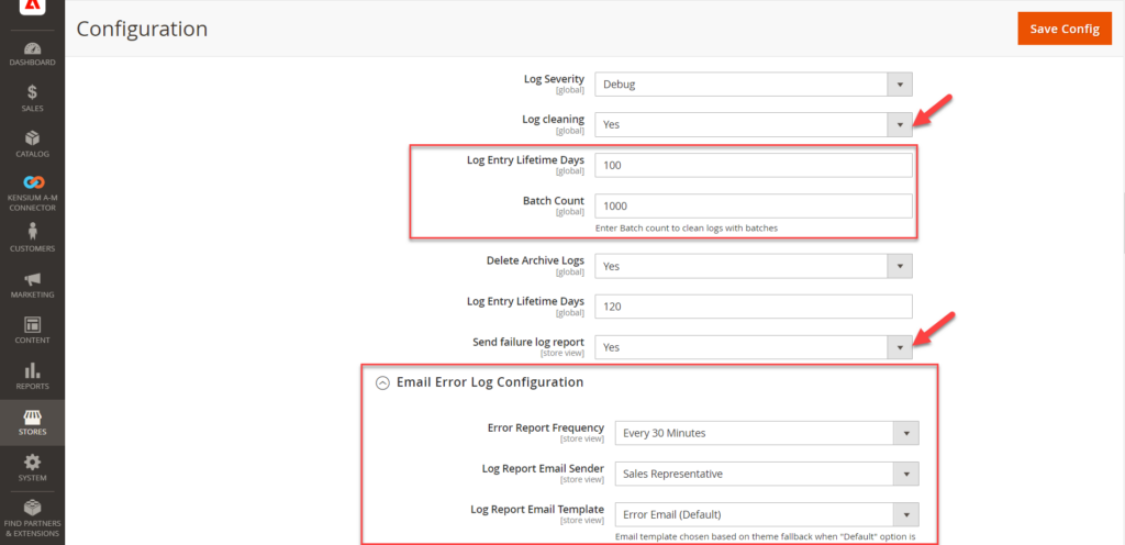 Log-related option in the Configuration Screen