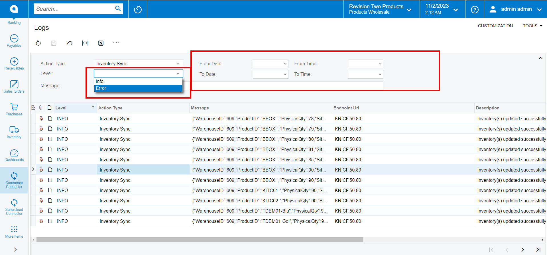 Logs | Kensium Products Documentation