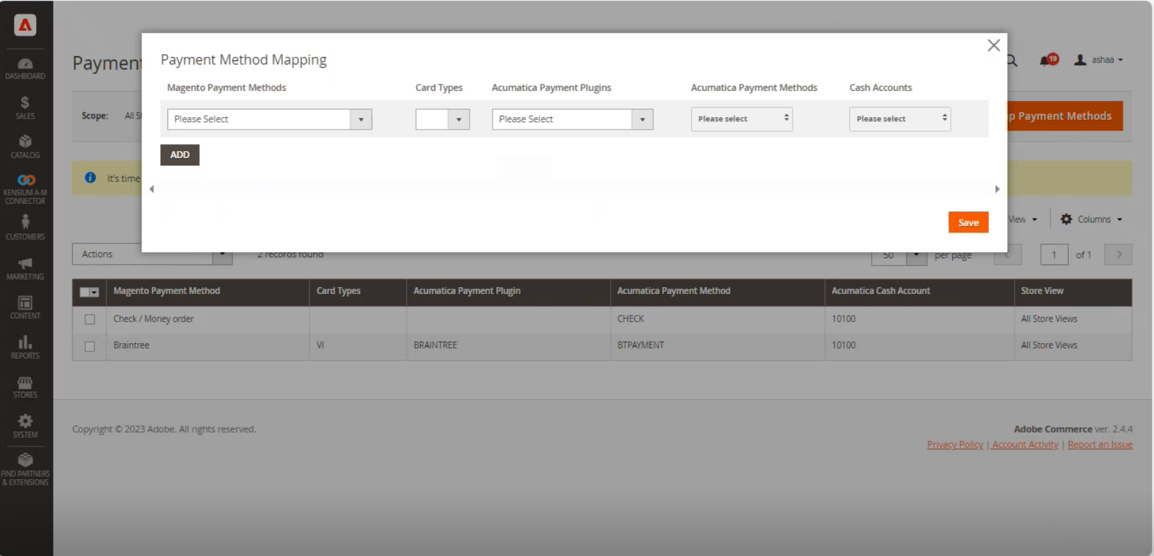 Order Sync with M-A with Payment Method | Kensium Products Documentation