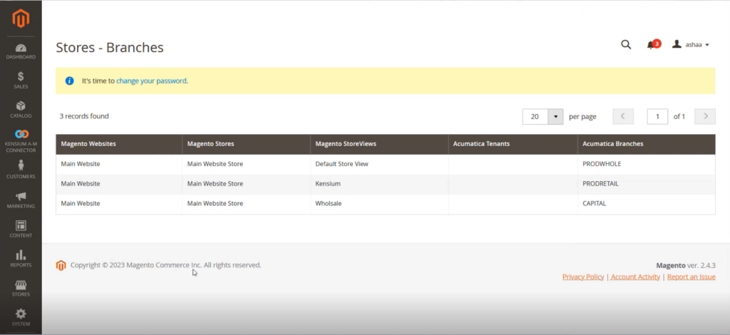 Mapping Screen of Magento and Acumatica