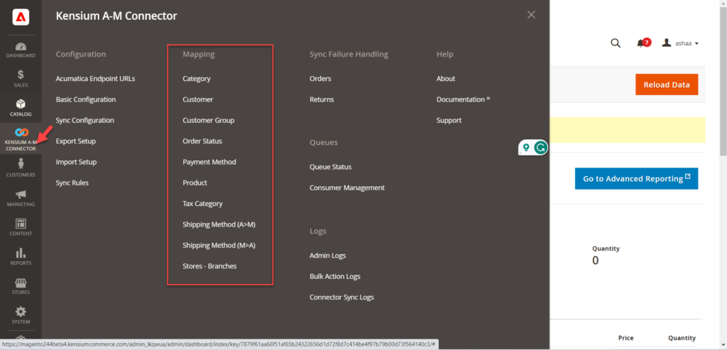 Mapping options in A-M Connector screen