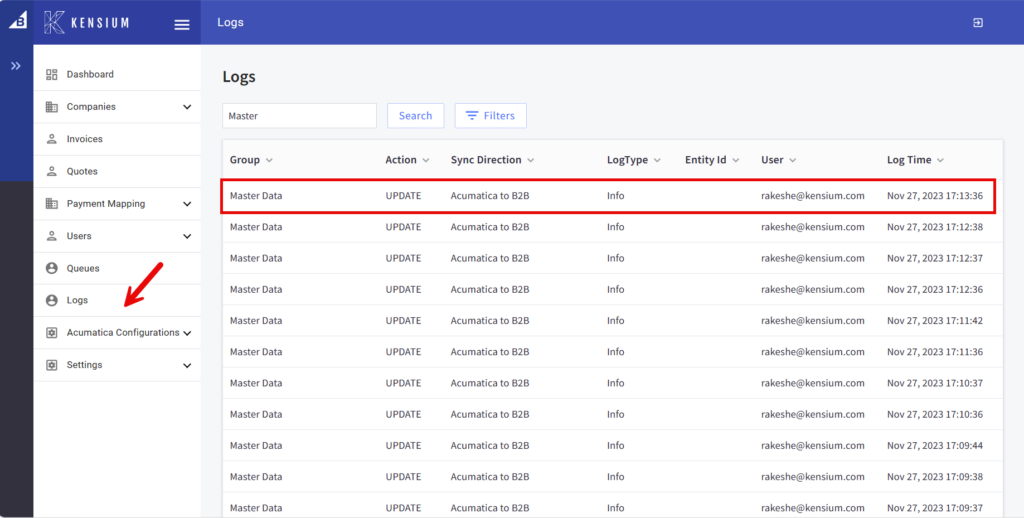 Master Data Logs in Better B2B