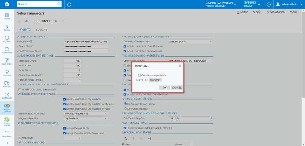 Option to Import the XML file