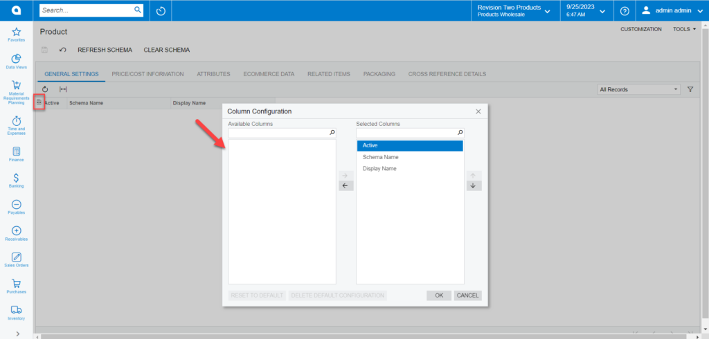 Option to configure the column