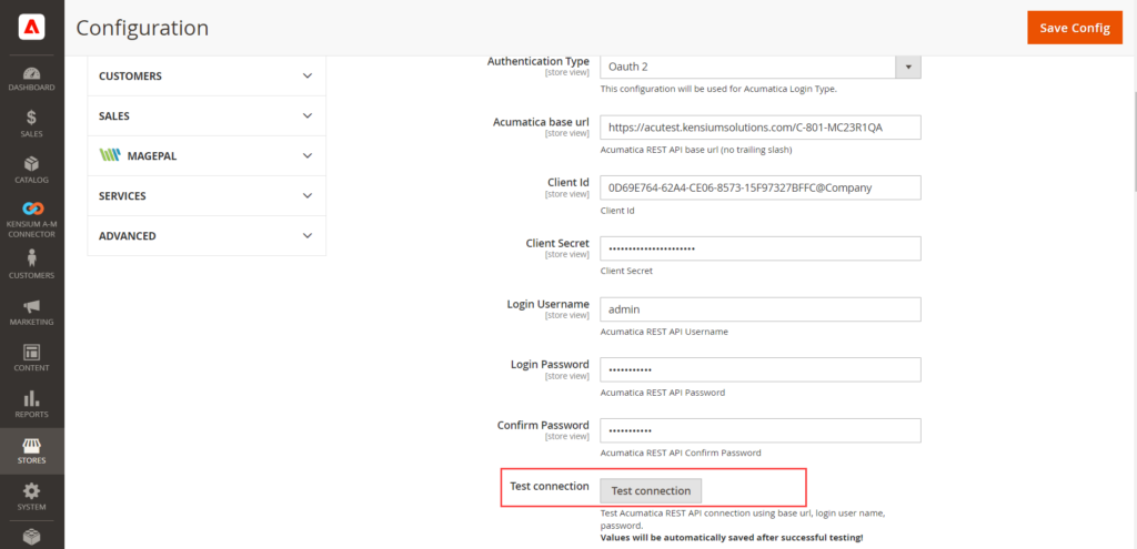 Option to test the Acumatica REST API