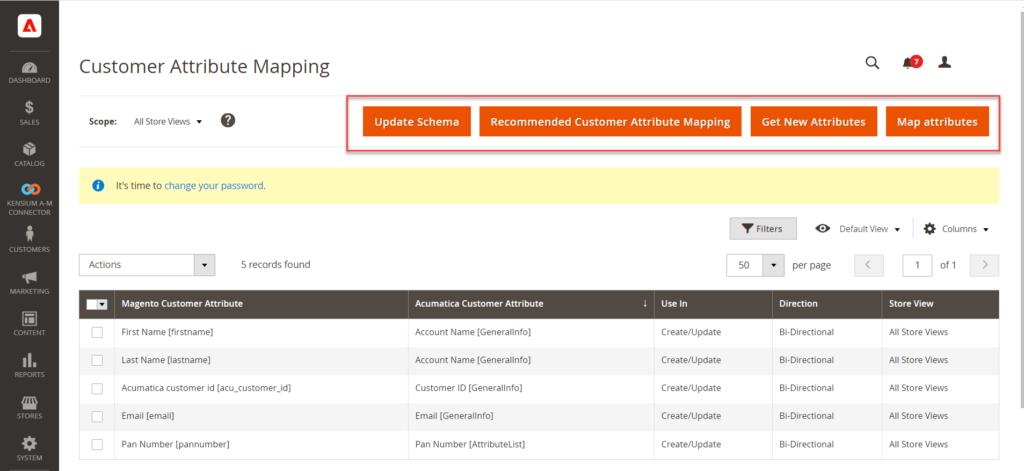 Options available in the Customer Attribute Mapping