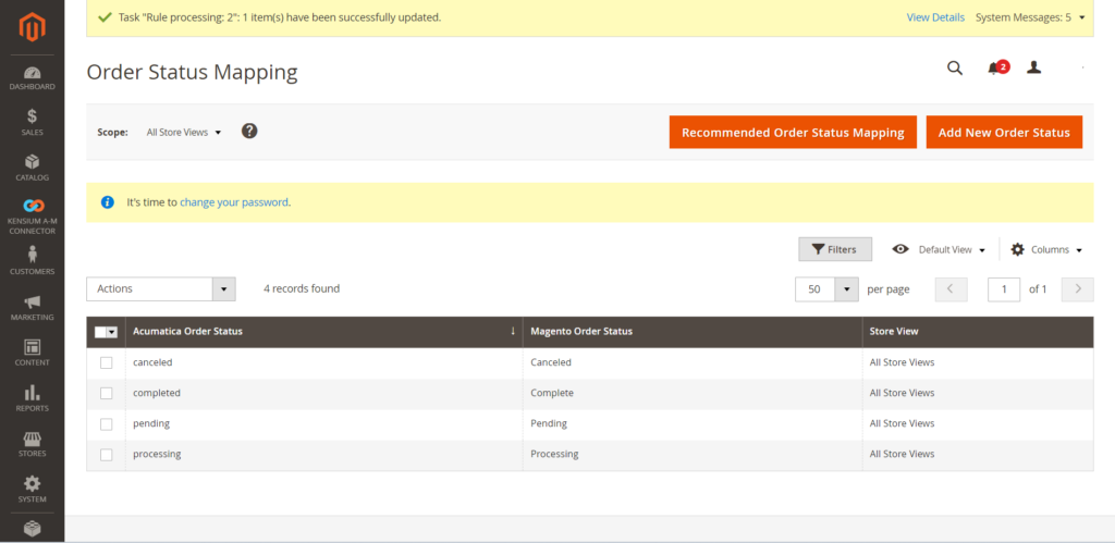 Order Status Mapping Screen