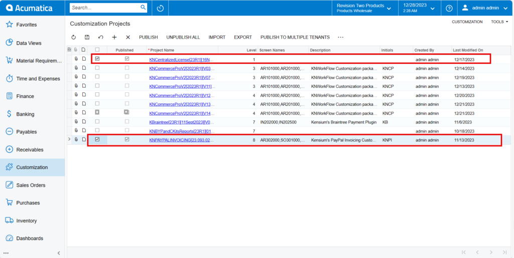 PayPal Invoicing product packages