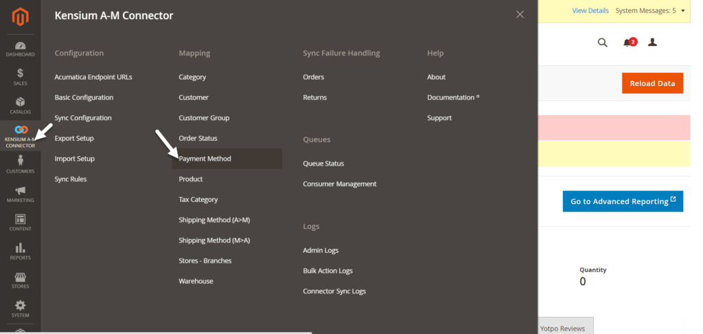 Payment Method mapping under Mapping Column