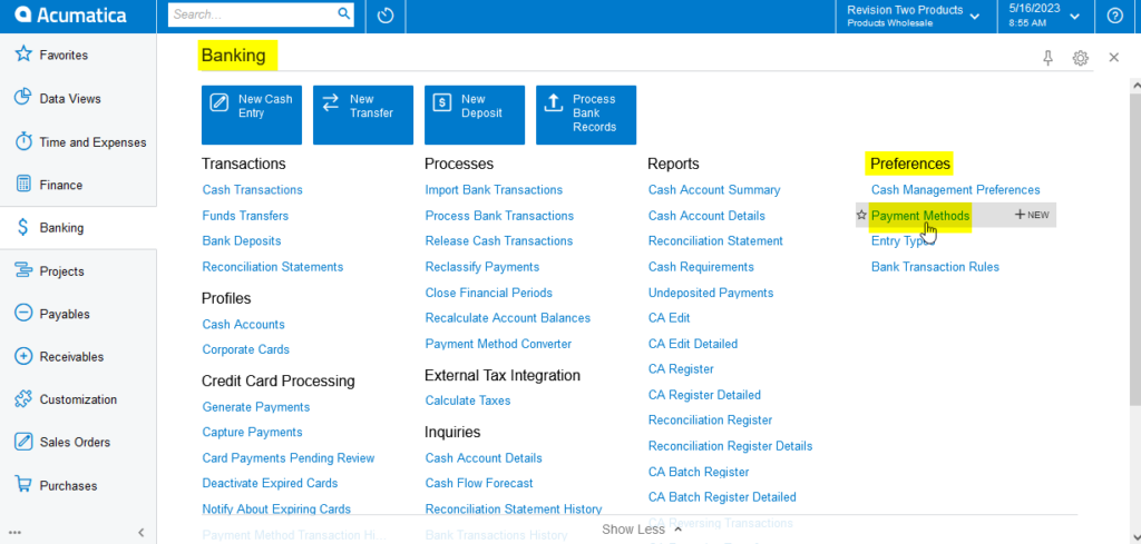 Payment Methods Screen